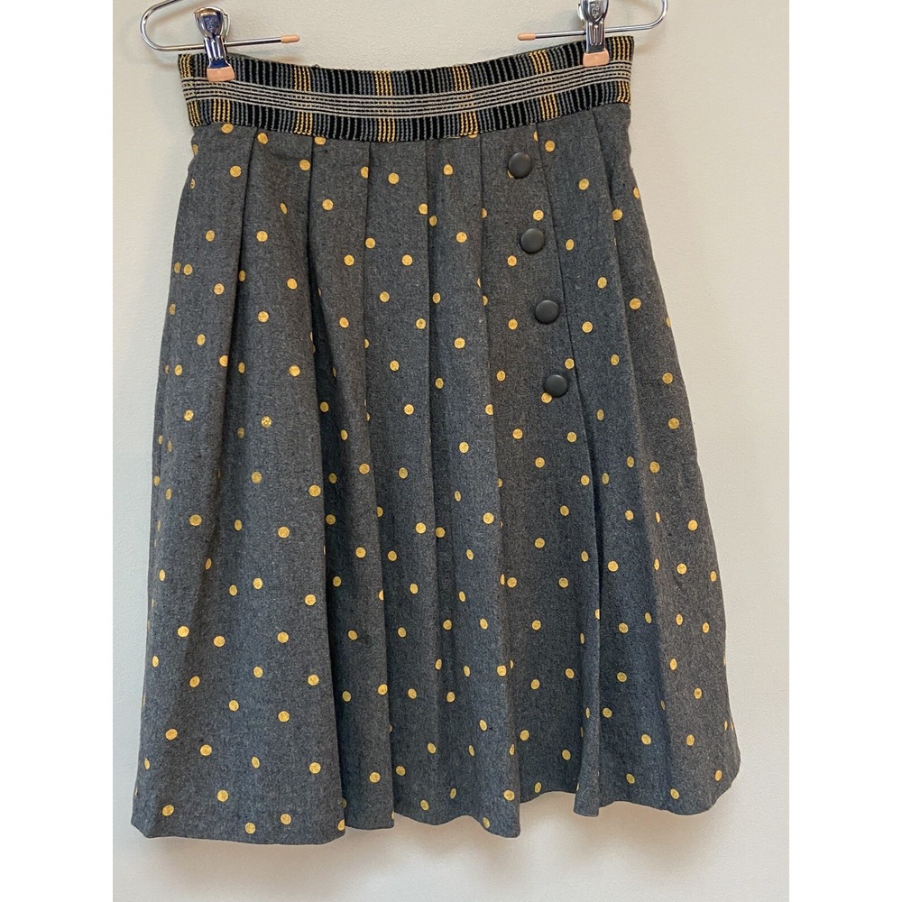 Plenty by Tracy Reese Womens Gray Wool Pleated Shirt Yellow Dots Size 4